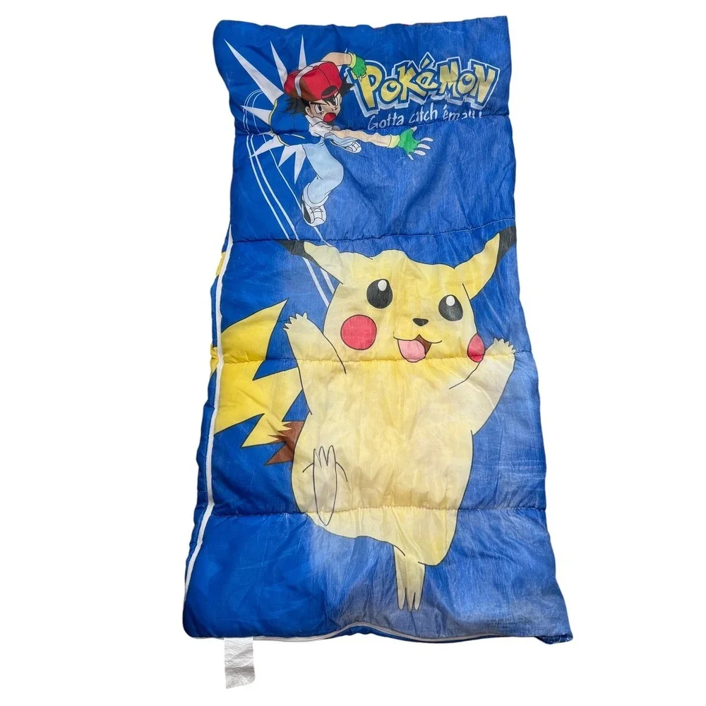 Vintage 1999 Nintendo Pokemon Kids Sleeping‎ Bag Pikachu Ash Ketchum Blue Zip